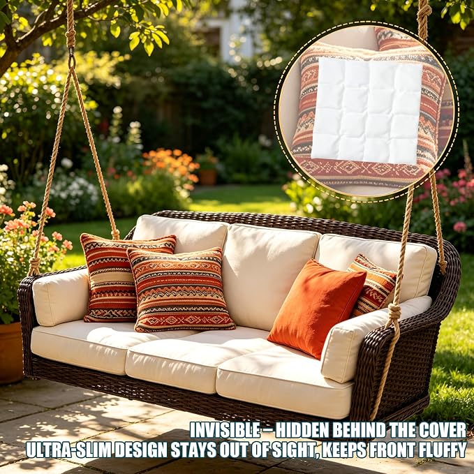 Hidden Weighted Outdoor Pillow Insert, Glass Beads, 9.8" x 9.8" (2, White) | Weighted Pillow Inserts for Outdoor Cushions, 1lb Glass Beads, Soft & Noiseless. Keeps Patio Pillows in Place. Weatherproof.