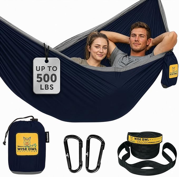 Wise Owl Outfitters Camping Hammock – up to 500lbs Portable Hammock with Tree Straps - Travel, Backpacking, Hiking, Outdoors Camping Gear - Single or Double