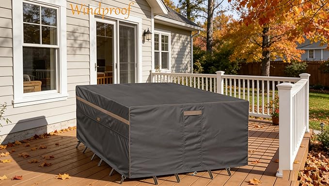 Heavy Duty Waterproof Patio Furniture Covers UV Resistant Rectangular Outdoor Table and Chair Covers 74" Wx 47" D x 28" H Dark Grey