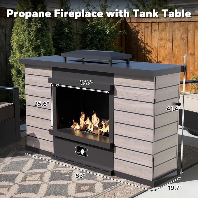Outdoor Aluminum Furniture Set, 5-Piece Patio Conversation Set, 2 Swivel Chairs, 2 Sofa and 1 Fireplace, All-Weather Metal Frame, 6" Thick Removable Cushions, Deep Setting for Garden and Porch