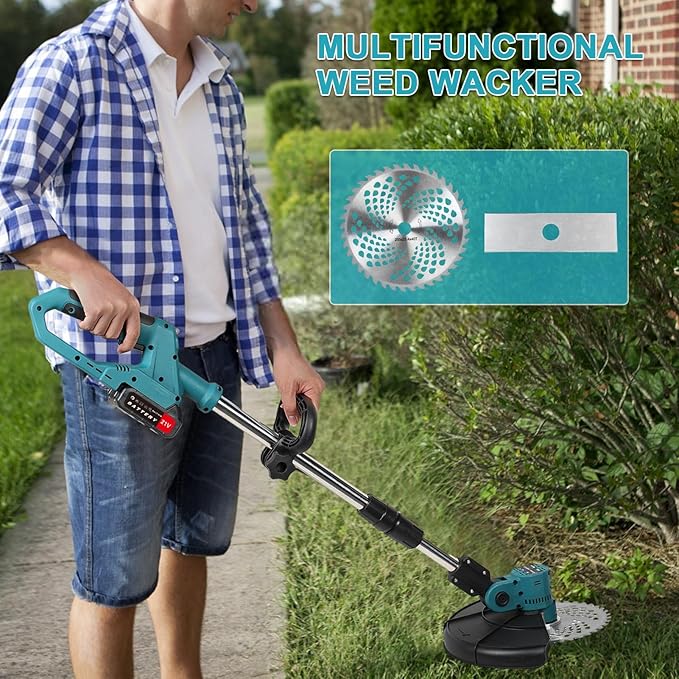 cdar 9 Inch Brushless Weed Trimmer, Electric Lawn Mower with 2 Batteries & 1 Charger, Retractable Home Weed Eater Cutter with D-Shaped Handle, Lightweight String Trimmer for Patio, Lawn & Garden US