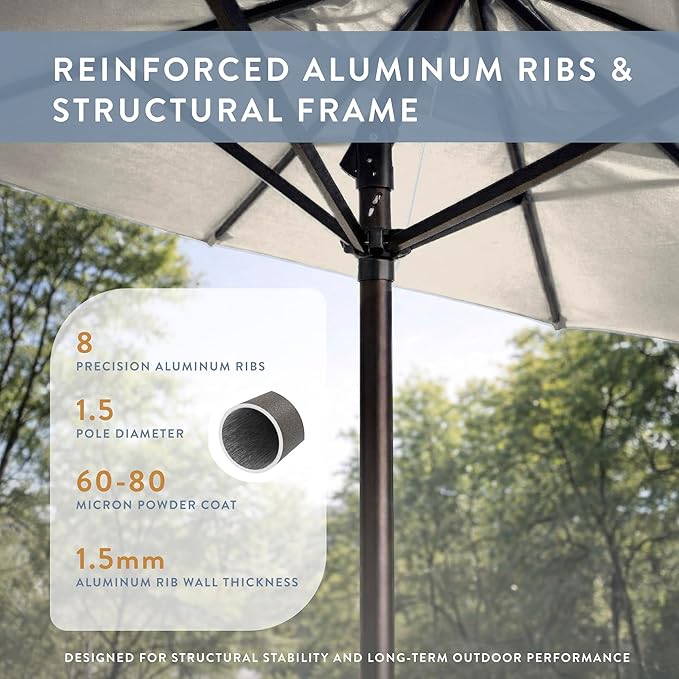 California Umbrella 12-Year Protection 9-Ft Outdoor Patio Umbrella, Sunbrella Fade-Resistant Fabric, Auto-Tilt, Heavy Duty Aluminum Frame, 8 Reinforced Ribs for Pool or Deck, Bronze Pole, Canvas