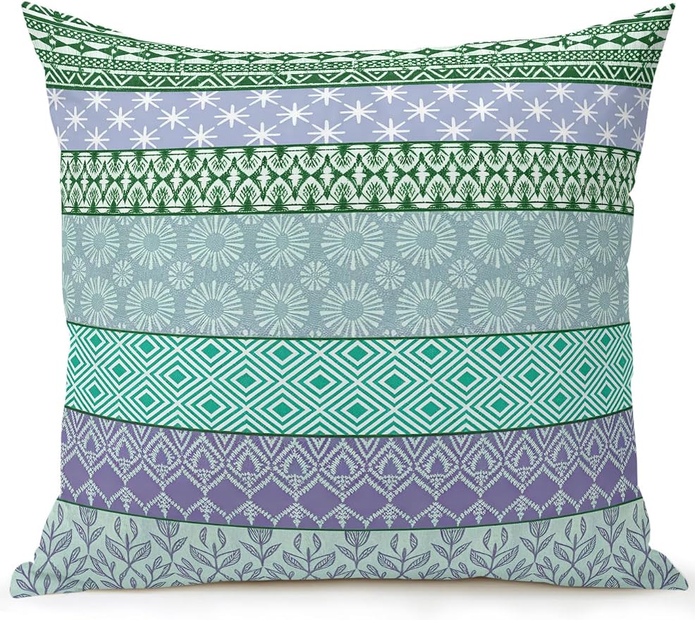 Waterproof Outdoor Pillow 1 Pack Turquoise Bohemian Decorative Throw Pillows Cover & Insert 16x16 Inch Pillowcase Boho Style Floral Leaves Geometric Pillows for Couch Sofa Bed Patio Furniture