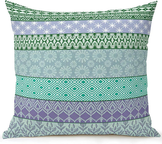Waterproof Outdoor Pillow 1 Pack Turquoise Bohemian Decorative Throw Pillows Cover & Insert 16x16 Inch Pillowcase Boho Style Floral Leaves Geometric Pillows for Couch Sofa Bed Patio Furniture