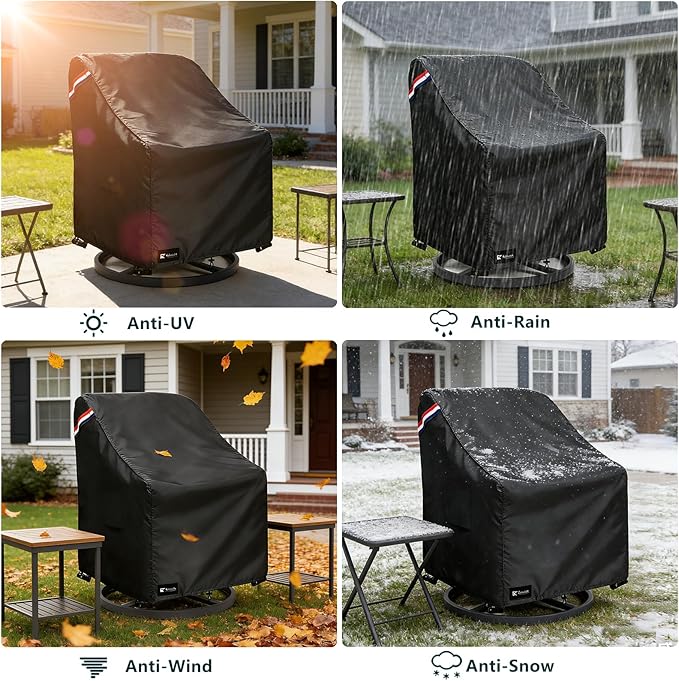 Outdoor Swivel Rocker Chair Cover 4 Pack, Waterproof Rocking Chair Covers, All-Weather Protection Outdoor Lawn Patio Furniture Covers for Patio Chair 32" W x 35" D x 32" H, Black