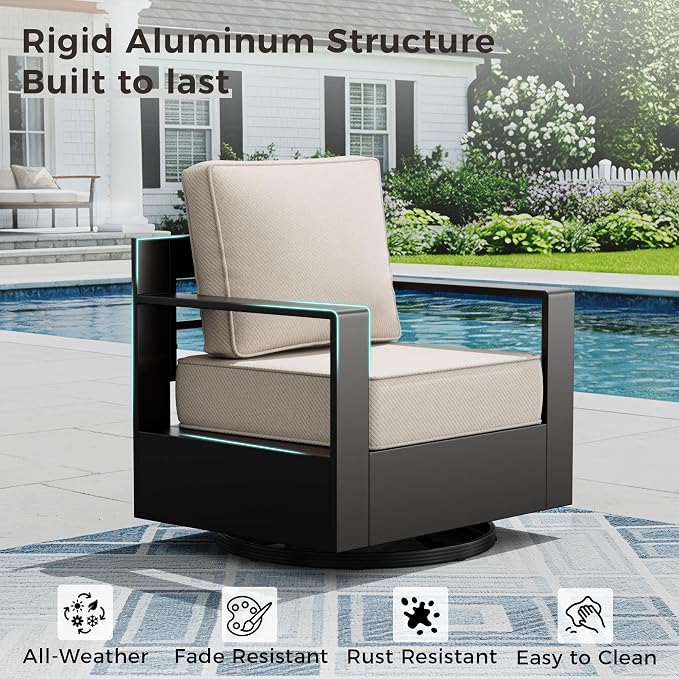 Outdoor Patio Furniture Set, 4-Piece Aluminum Patio Conversation Set All-Weather Metal Outdoor Sectional with 6 Inch Thick Cushions, Deep Setting for Garden, Outside and Porch, Beige