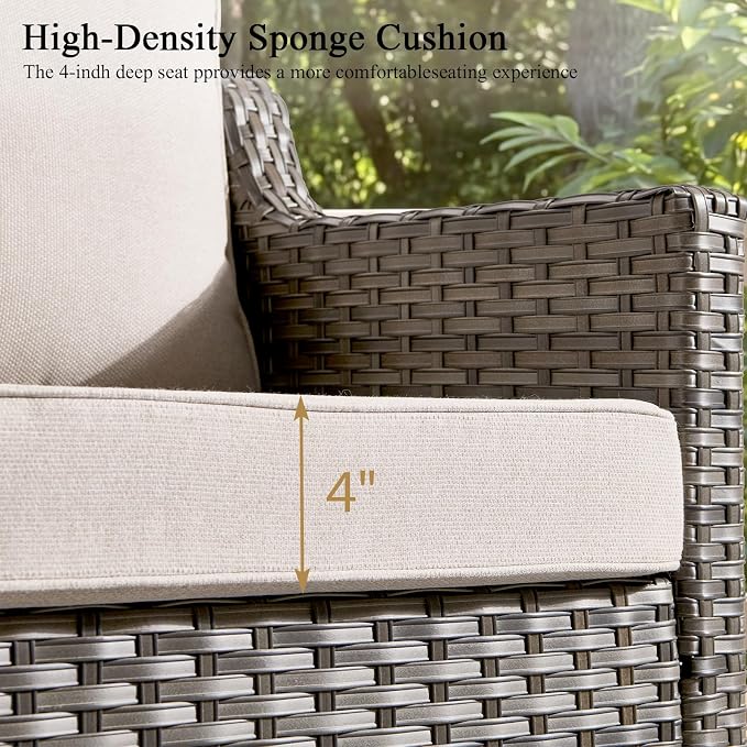 Luxury Patio Furniture sofa Set - 7 Pieces All Weather Wicker Outdoor Couch and High Back Swivel Rocker Patio Chairs with Sofa & footstools for Deck Yard and Poolside Gray Wicker | Beige Cushions