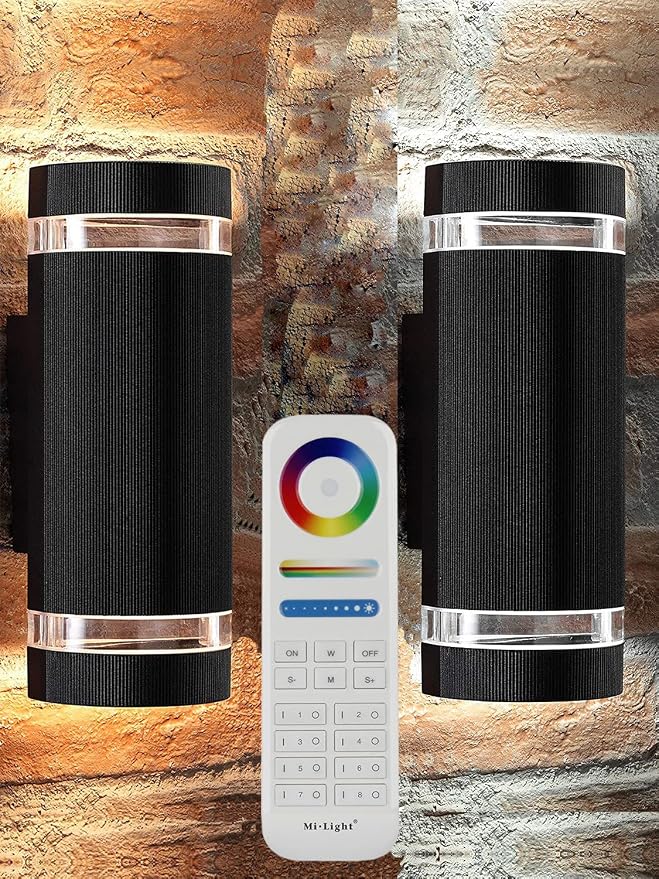 RGB Color Changing Lighting LED Double Up and Down Outdoor Wall Light 12W 1200lm,White Temperature 2700k- 6500k RGB+CCT 9 Modes Exterior Wall Lighting-ETL Listed (2 Pack)