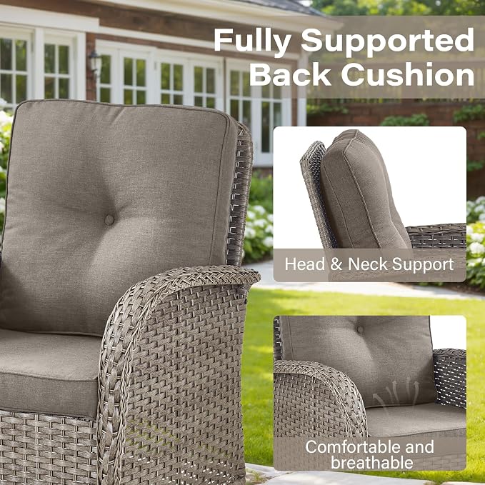 Belord Outdoor Glider Bench Patio Loveseat - 500 Lbs Weight Capacity 2 Seater Wicker Sofa, Small Porch Glider Furniture All Weather Rattan Couch with Removble Cushion for Deck Balcony Backyard Gray