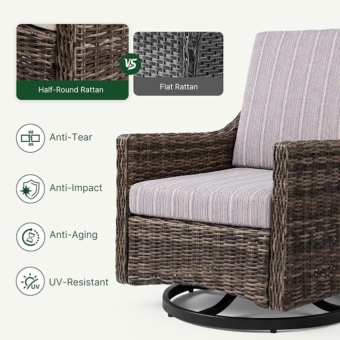 Wicker Patio Conversation Set, Outdoor Patio Furniture Set with Deep Seating, Wide Armrests & Thick Cushions, All-Weather Outdoor Furniture Set for Patio, Porch, Deck & Backyard
