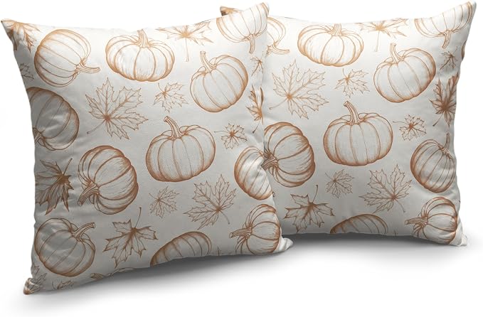 Fall Pumpkin Pillow Covers 24x24 Set of 2 Burnt Orange Cream Maple Leaves Throw Pillow Covers Autumn Pillowcase Thanksgiving Cushion Case for Home Decor Outdoor Sofa