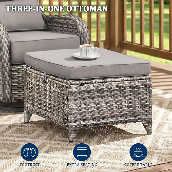 Luxury Swivel Rocker Chairs Fire Pit Set with 6" Thick Cushion 10 piece Wicker Outdoor Patio Chair with Sofa and Ottoman,Comfortable High Back Outdoor Patio Furniture Set - Gery | Gery
