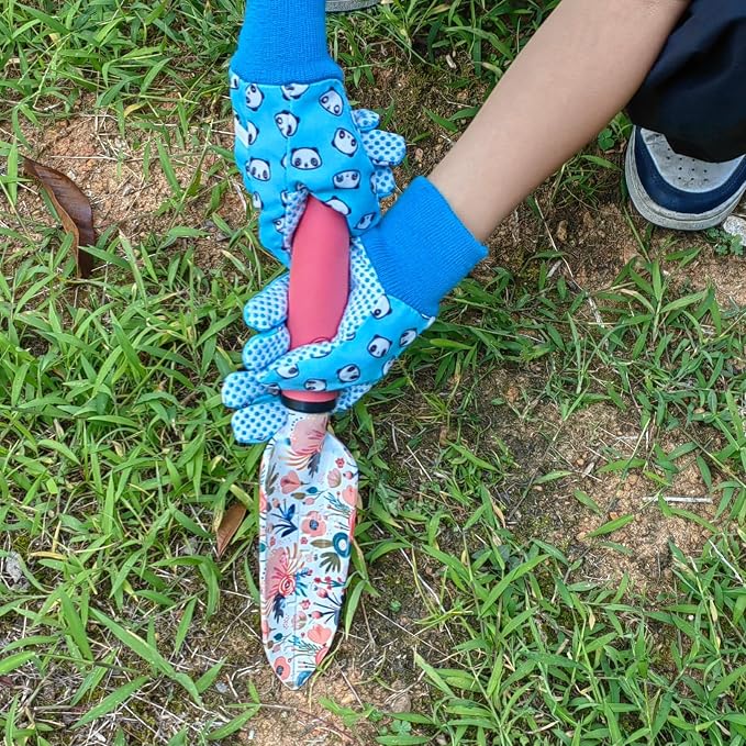 Gardening Gloves for Kids,Toddler,Children,Gift,Cute Pattern,Age3-8 | Canvas,Cute Floral Pattern,Anti-slip Dotted Palm,Soft Knit Wrist,Gardening Gift for Kid,Toddler,Daily Work,Outdoor Activities