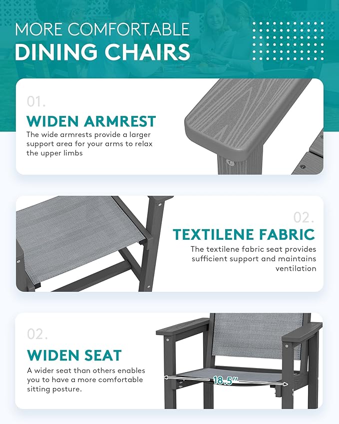 SERWALL 9-Piece Outdoor Dining Set, 60" - 83" Expandable Patio Dining Table with 8 Breathable Textilene Chairs, All Weather HDPE Patio Furniture Set, Grey