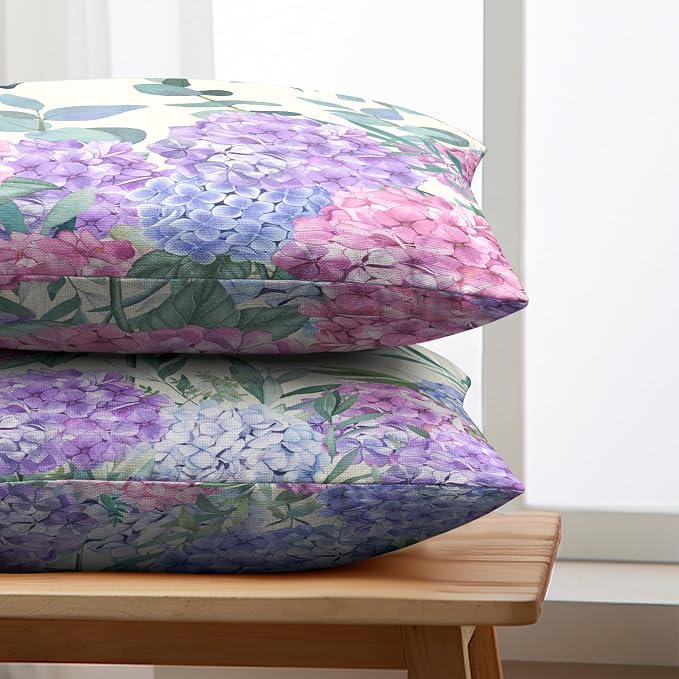 Pink Hydrangea Lumbar Pillow Covers Spring Flowers Outdoor Pillow Covers 12x20 Set of 2 Purple Pink Hydrangea Eucalyptus Pillow Case Cotton Linen Cushion Case for Sofa Garden Patio