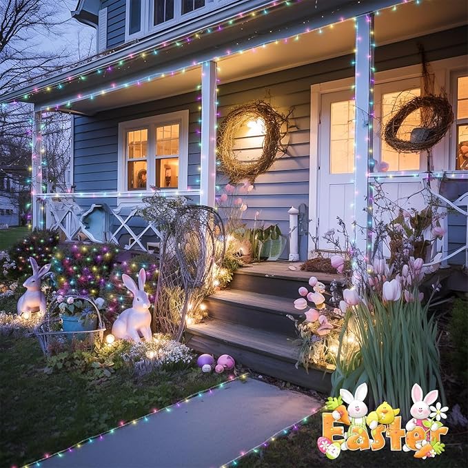 JMEXSUSS 168ft 600 LED Easter Lights Outdoor Indoor Clear Wire | Pastel String Lights with Remote, Multicolor Easter Christmas String Lights Plug in for Bedroom Tree Room Party Decorations