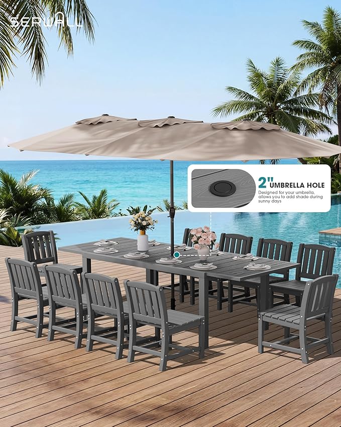 SERWALL Outdoor Dining Chairs Set of 2, All-Weather HDPE Patio Armless Chairs, Grey