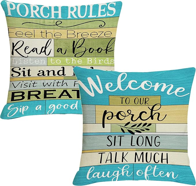 Coastal Striped Outdoor Pillow Covers Waterproof 18x18 Set of 4 for Pati Furniture Welcome to Porch Pillow Covers