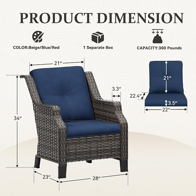 Patio Wicker Chairs Set of 2, Outdoor PE Conversation Bistro Chair Set with Cushions for Garden, Backyard, Balcony and Deck