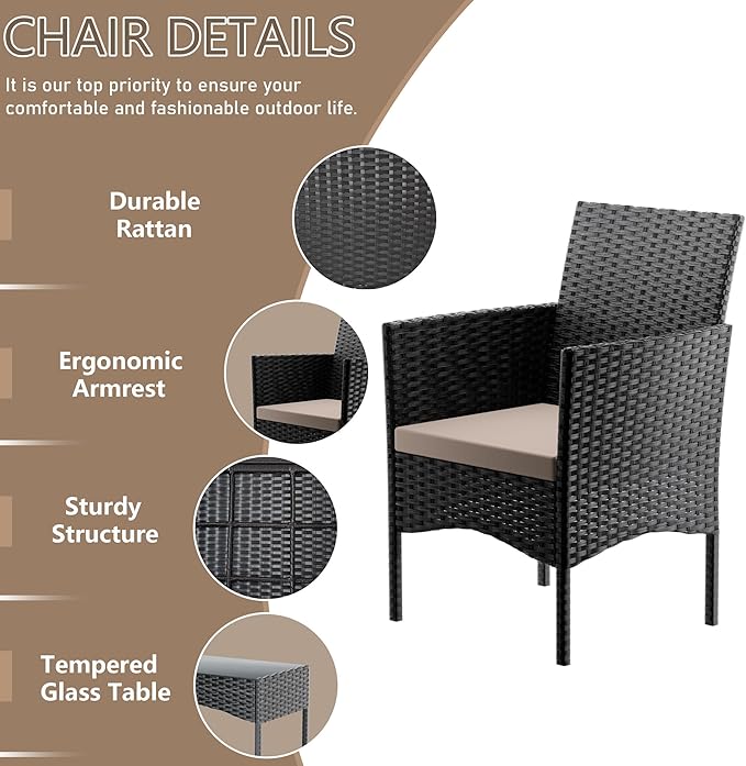 4 Pieces Patio Furniture Set Outdoor Conversation Set Rattan Furniture Set Wicker Chairs and Sofa with Glass Table for Porch Pool Backyard Garden Sand