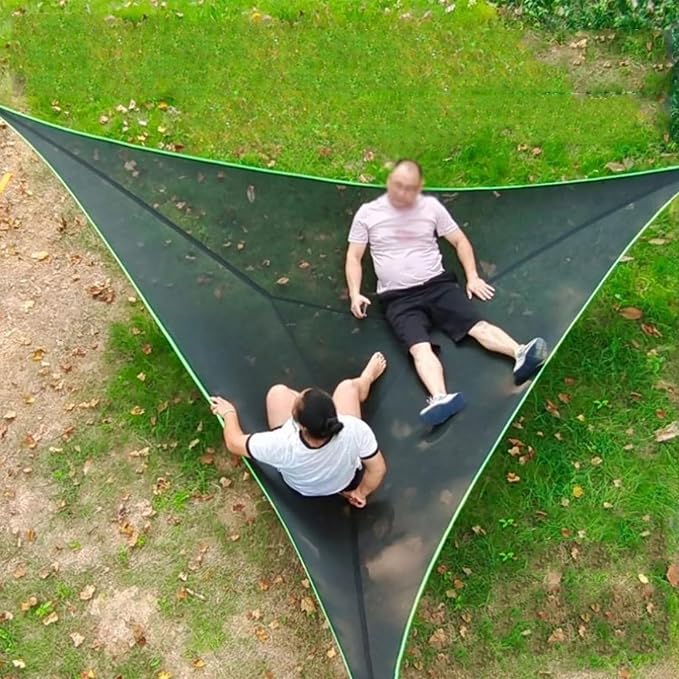 OVARIA Triangle Hammock, 9.8ft Camping Net Hammock Max 330 lbs, Portable Multi Person Hammocks with 3 Tie Down Straps Net Pocket