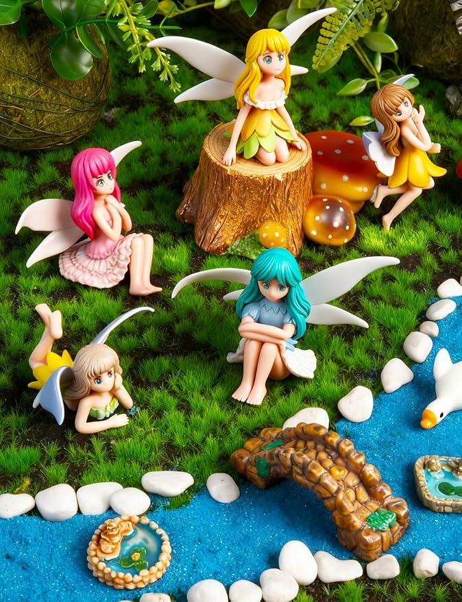 8Pcs Mini Fairy Garden Accessories Outdoor, Fairies for Fairy Garden | Small Fairies Figurines, For Decor Cake