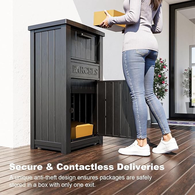 Large Package Delivery Boxes for Outside Waterproof Parcel Drop Storage Box UV Resistant Resin Lockable Secure for Outdoor Porch Patio (Navy)