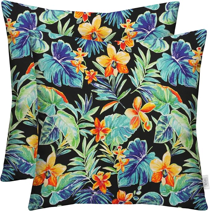 RSH DECOR Square Throw Pillows Set of 2, 20" x 20", Outdoor Pillows Waterproof, Outdoor Pillow Covers, Pillow Covers for Couch, Beachcrest Caviar, Made in USA