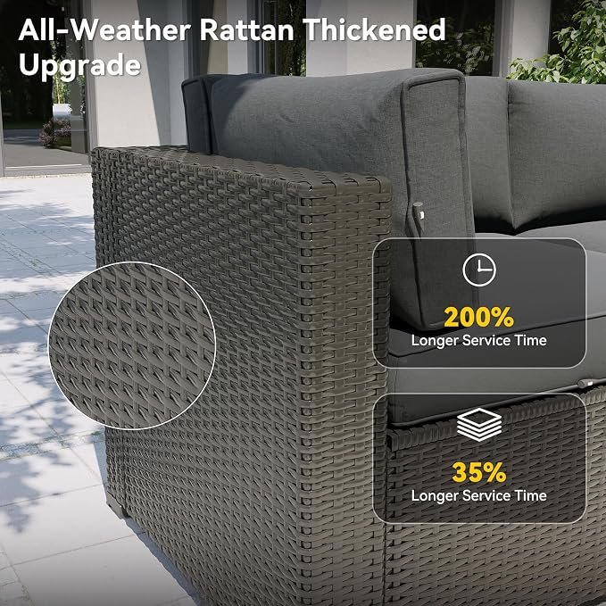 Aoxun Patio Furniture Set, 7 Piece Outdoor Sectional Sofas with Think Cushions, Wicker Rattan Outdoor Furniture Patio Conversation Set for Backyard, Garden Dark Grey
