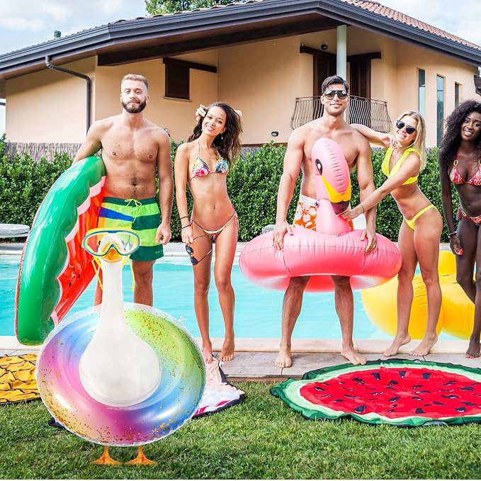 Aliceset 2 Pcs Summer Porch Goose Outfits Hawaiian Pool Goose Cloth Costume Swimsuit with Swim Ring Sunglasses, Fits 23'' Lawn Statue for Patio Yard Garden Outdoor Decor(Rainbow Style)