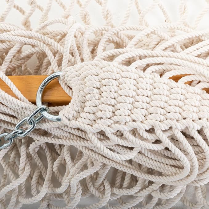 Original Pawleys Island Deluxe Oatmeal DuraCord Rope Hammock – 13 ft. x 65 in, 2-Person, 450 lb Capacity, Oak Spreader Bar, Zinc-Plated Hardware, Handcrafted in the USA