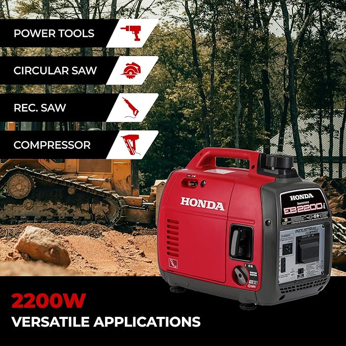 Honda EB2200i 2200 Watt Inverter Generator, Super Quiet 120V Gas Powered OSHA-Compliant Outdoor Portable Generator for Construction Site or Backup Power Supply, Up to 8.1 Hour Run Time (EB2200ITAN)