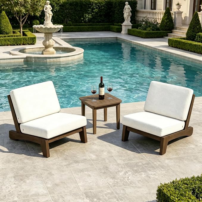 Pia Ricoo Patio Chairs Set of 2, Heavy Duty Wood Patio Furniture Set with Thick Cushions, Bistro Set All-Weather Outdoor Chairs for Balcony, Deck, Poolside, Porch - Beige
