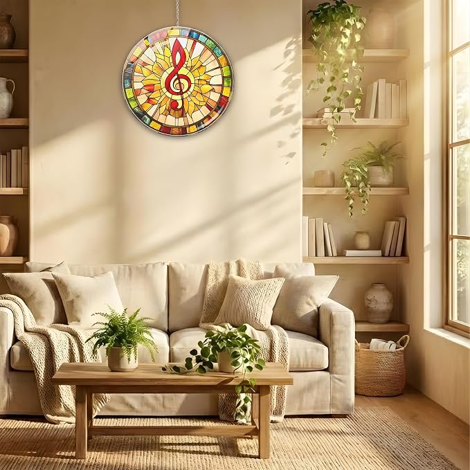 Music Treble Clef Acrylic Suncatcher Boho Piano Suncatchers for Window Hanging Ornament Stained Glass Effect Art Garden Decor for Music Lover, Gifts for Mother's Day, Mom, Grandma, Wife, Women, Nana