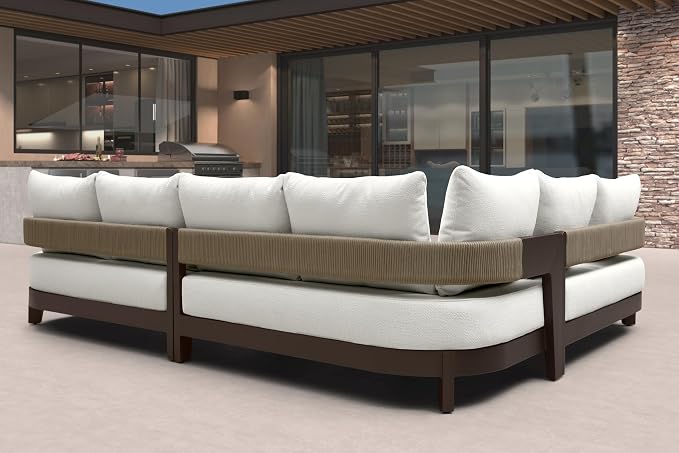 PURPLE LEAF 7 Pieces Patio Furniture Set L-Shaped with Table and Loveseats Aluminum Sectional Sofa 7.87" Thick Removable Cushions & Pillows Outdoor Conversation Sets for Porch Yard Garden