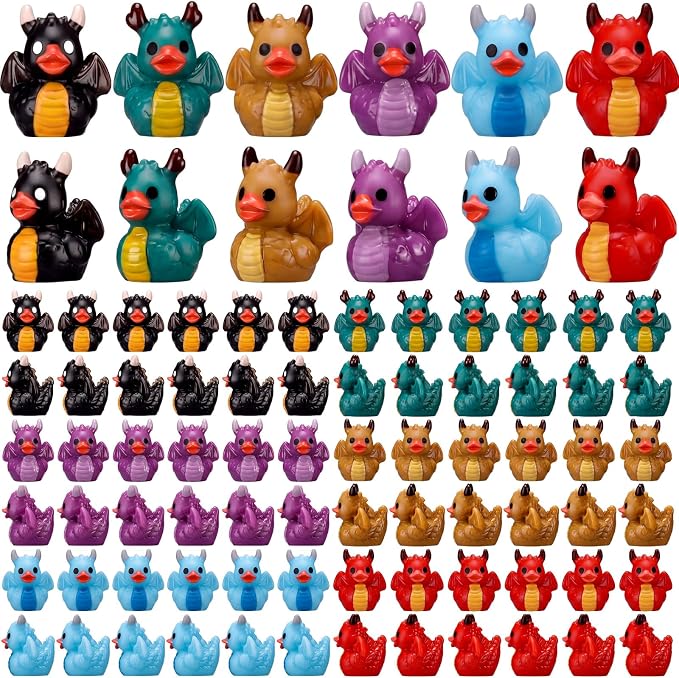 72 Pcs Mini Resin Dragon Ducks Bulk Tiny Dragon Duck Figurines for Party Favor Baby Shower Miniature Landscape Garden Summer Holiday Decoration