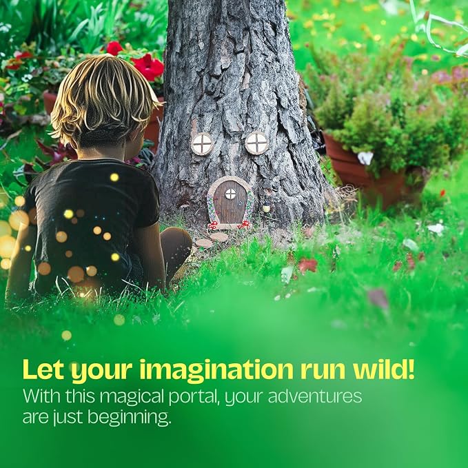 Fairy Door for Wall and Trees Outdoor with Light, Glow in The Dark, Gnome Desk Art Sculpture Decoration for Classroom, Kids Room, Miniature Fairy Garden Outside Decor Accessories