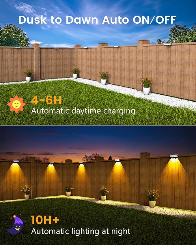 JOFIOS Solar Fence Lights Outdoor Waterproof Led, 1300mAh,16pack,6 inch Solar Lights for Fence with Warm White & RGB 8 Colors,Outdoor Solar Lights for Patio, Backyard, Deck, Railing (White)