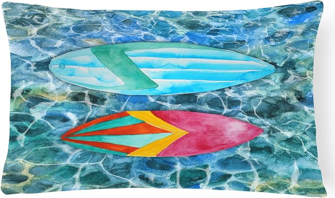 Caroline's Treasures BB5366PW1216 Surf Boards on The Water Canvas Fabric Decorative Pillow Machine Washable, Indoor Outdoor Decorative Pillow for Couch, Bed or Patio, 12HX16W