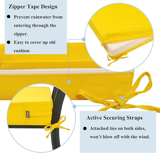 FUNHOME 2 Pack Outdoor Cushion Slipcovers 24" x 24" x 4", No Insert! Water-Resistant Patio Chair Seat Cushion Covers with Zipper and Tie, Replacement Cover Only(Yellow)
