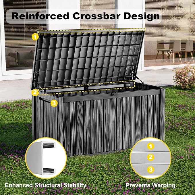 DRATO 200 Gallon Outdoor Storage Box Waterproof, Resin Large Deck Box for Patio Furniture Bench, Pool Garden Tools, Weatherproof Outside Storage Bin for Backyard Porch (Black, 200 Gallon)
