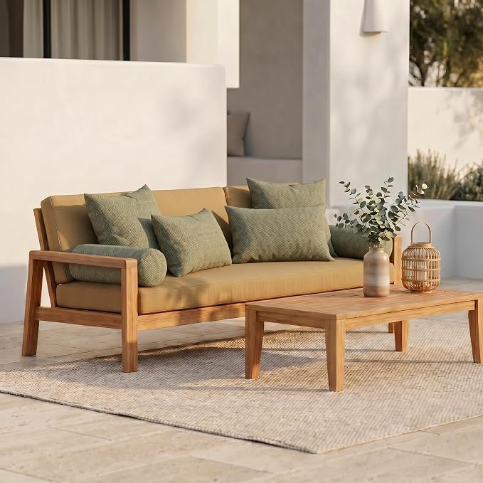 RSH DECOR: 6-Pack Pillow Set | Sunbrella Performance Fabric |Water & Fade-Resistant| 17" Square, 20"x12" Lumbar, 20"x6" Neck Roll | Outdoor Pillows for Patio Furniture | Made in USA (Spirit Fern)