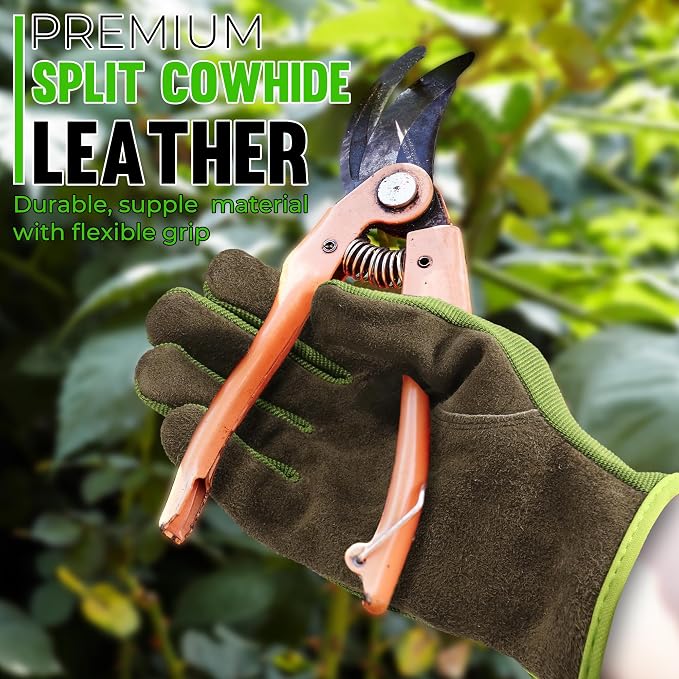 HANDLANDY Leather Gardening Gloves, Leather Work Gloves for Men Women | Durable Utility Men Women Garden Yard Working Glove, for Landscaping, Mechanic, Construction, Driving, Farming, Ranching