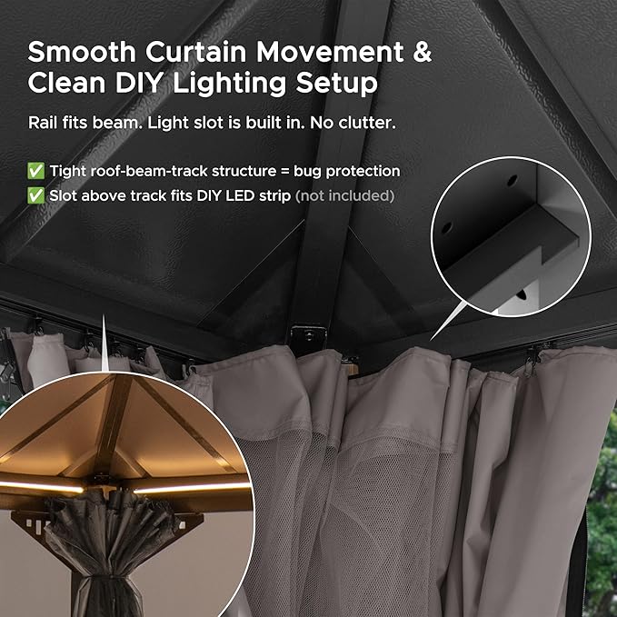 SUNJOY Kingston 14' x 12' Hardtop Wood Gazebo with Galvanized Steel Double Roof, Curtain and Netting, Cedar Posts Permanent Pavilion Gazebo for Garden, Patio, Deck, Lawn