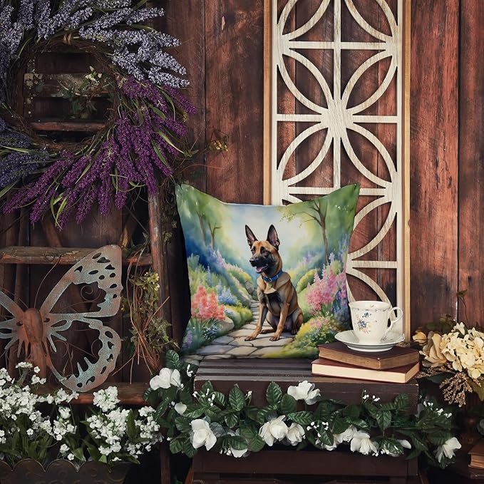 Caroline's Treasures Belgian Malinois Spring Garden Throw Pillow Machine Washable, Indoor Outdoor Decorative Pillow for Couch, Bed or Patio, 14Hx14W