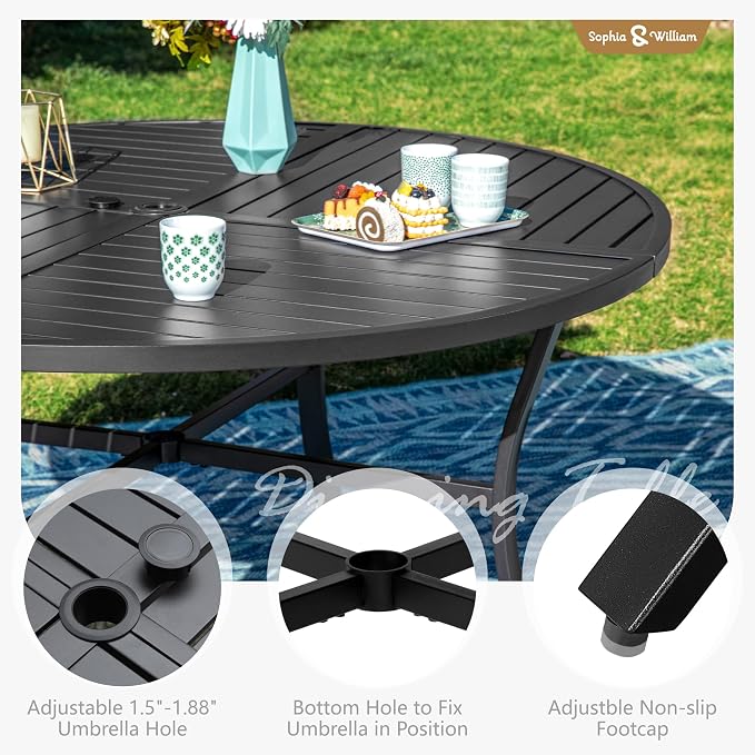 Sophia & William 5 Pieces Round Patio Dining Set for 4, 42" Diam Round Outdoor Table with Umbrella Hole, 4 Rattan Chairs with Cushion, All Weather Patio Table and Chairs Set for Outside