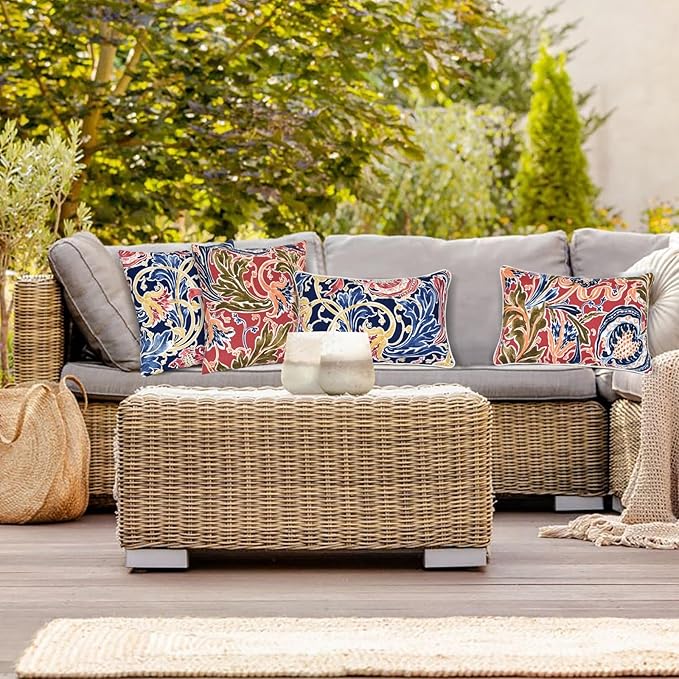 JMGBird Outdoor Lumbar Pillows Outdoor Accent Pillows for Outdoor Furniture | Water-Resistant Outdoor Pillows, 18x18 inch Pomegranate Pattern Throw Pillows with Inserts for Patio Furniture