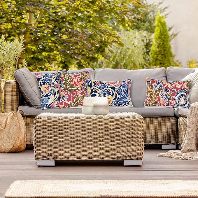 JMGBird Red Outdoor Pillows Covers Outdoor Throw Pillowcases | 12x20 Outdoor Pillow Covers with 2 Color Combinations Waterproof Outdoor Pillows for furniture