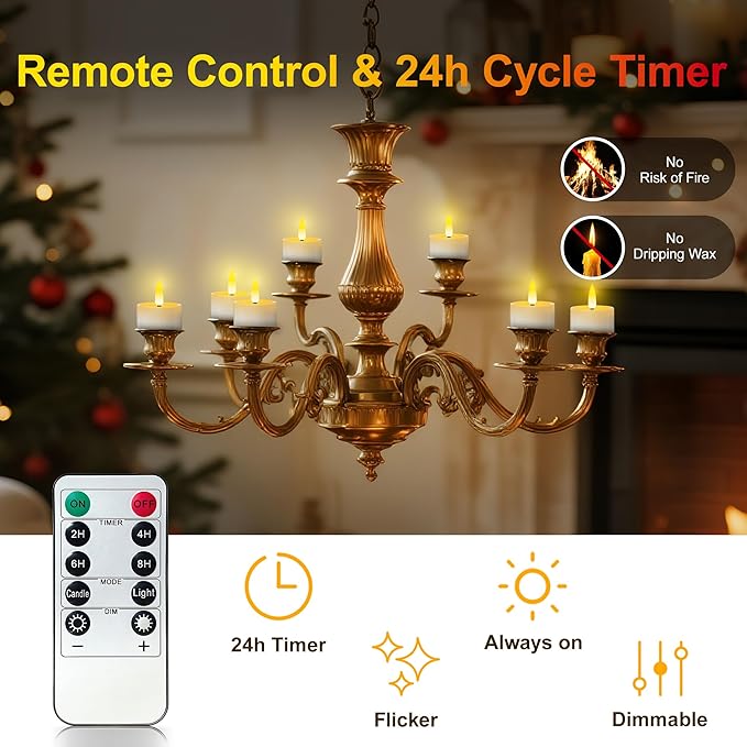 YiaMia 12 Pack Flameless Rechargeable Tea Lights with Magnetic Charging Base & Remote Control Timer, Battery Operated Tea Lights Candles, Rechargeable Votive Candles for Halloween Christmas Decorative