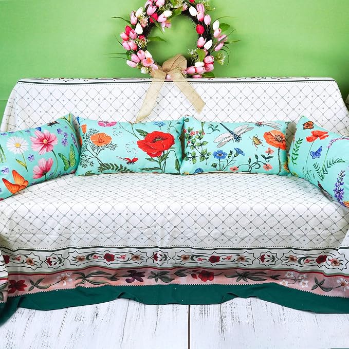 ONWAY Outdoor Waterproof Spring Summer Pillow Covers 12x20 Inch Set of 4 Floral Farmhouse Throw Pillows Decorative Cushion Cases for Outdoor Couch Sofa Patio Furniture Home Decoration Blue